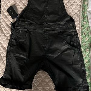 ZARA MAN Leather like denim overalls shorts. Black w tags. Size L